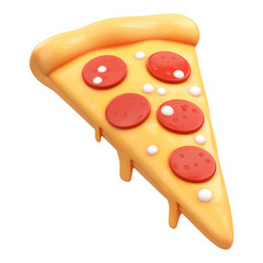 Poster - 3D cartoon pizza slice with melted cheese, pepperoni, and playful design isolated on transparency background