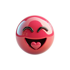 Poster - 3D pink emoji with radiant glossy finish, featuring joyful expression with heart shaped lips and closed smiling eyes, isolated on transparency background