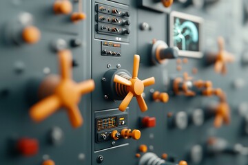 Poster - Futuristic control panel showcasing the advanced technology and real time environmental data monitoring for an offshore wind farm facility  The sleek modern interface features holographic projections
