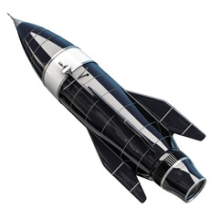 Poster - Chrome rocket with smooth reflective surface, featuring sleek aerodynamic design and isolated on transparency background, evoking futuristic and space exploration themes