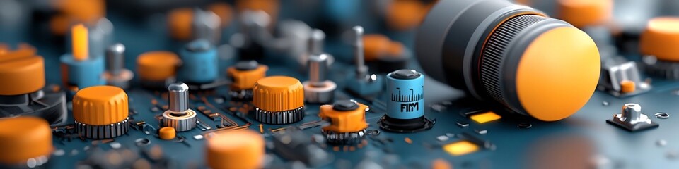 Poster - Detailed 3D rendered visualization of the frequency modulation FM process used in radio broadcasting