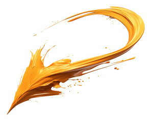 Poster - curved arrow in golden yellow with smooth, flowing brushstroke design, featuring dynamic splashes and glossy texture on transparency background