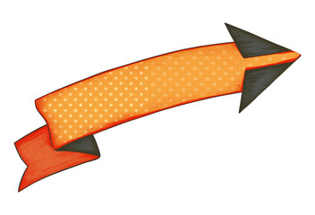 Poster - Orange arrow with polka dot pattern and ribbon like design, isolated on transparency background, featuring vibrant and playful style