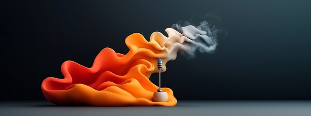 Poster - Vibrating Tuning Fork Emitting Waves of Different Frequencies in Minimalist Studio Setting  3D Rendered of an Abstract Concept Representing Sound Energy and Physics