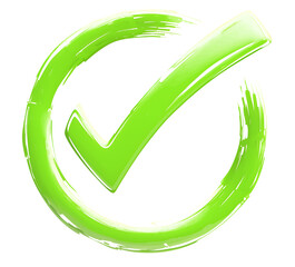 Poster - Bright green check mark with glowing effect, symbolizing approval, success, or access granted, designed with brushstroke style for modern and dynamic look