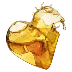 Poster - heart shaped transparent resin sculpture with golden metallic flecks and fluid like splashes, symbolizing love and creativity