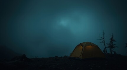 serene lakeside camping spot with orange tent and mountains