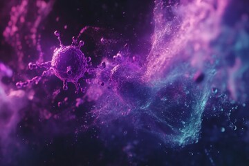 Aufkleber - Vivid portrayal of viruses invading human cells with dynamic microscopic detail in vibrant colors. Generative AI