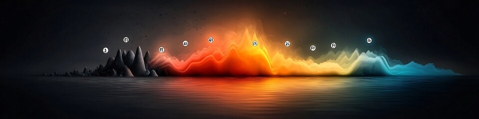 Poster - vibrant digital depicting a panoramic landscape of electromagnetic waves in a spectrum of captivatin