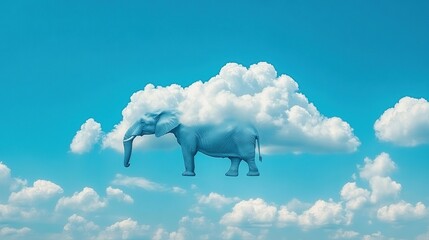 Poster - Elephant-shaped cloud floats in a clear blue sky.