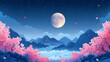 © erlinda - Moonlit Cherry Blossom Mountain Landscape