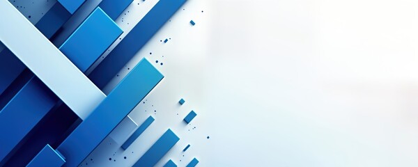 Poster - abstract geometric background design with overlapping blue, white shapes. modern tech style illustra