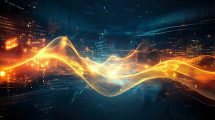 Wall Mural - abstract data waveforms with glowing peaks and smooth flowing patterns, highlighted by soft radiant 