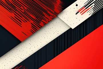 Poster - Abstract geometric design with red, black, and off-white shapes.