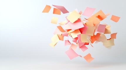 Poster - Cluster of colorful sticky notes floating against a minimalist white backdrop, creating a dynamic and vibrant visual representation of ideas, brainstorming, and creative thinking