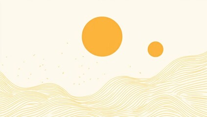 Wall Mural - Abstract yellow sun, wave design, minimalist background, website banner