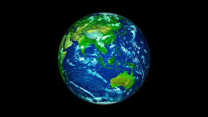 3d rotated realistic planet earth in black background