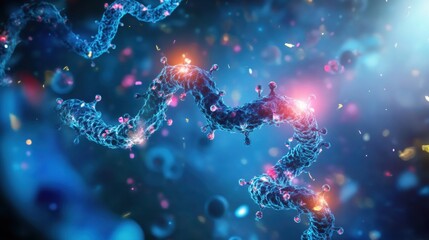 Poster - Antibodies attacking glowing viruses in a vibrant microscopic world. Generative AI