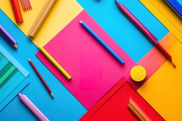 Poster - Colorful pencils and papers, creative design