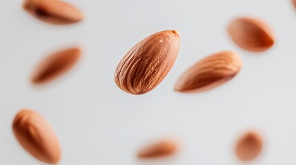 Aufkleber - Levitating almonds against a bright background create an engaging visual effect, highlighting the appeal of healthy food choices and the benefits of natural nutrition