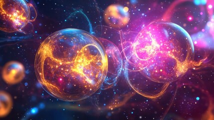 Fototapete - Viruses invade host cells, showcasing intricate interactions in a vibrant microscopic environment. Generative AI