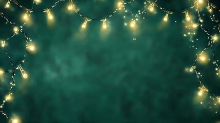 Wall Mural - decorative glowing garlands forming a seamless pattern on a deep emerald green background with subtl
