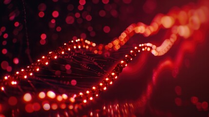 Red Illuminated DNA Chain Against a Dark Background