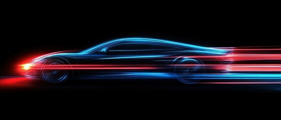 Poster - car speed technology light concept depicts modern internet speed digital black background wallpaper 