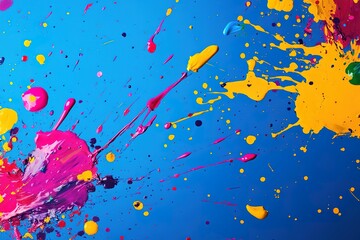 Poster - Abstract paint splatters on blue background