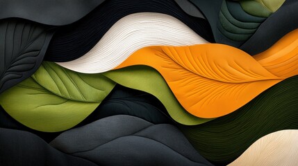 Wall Mural - a colorful abstract painting with leaves and waves