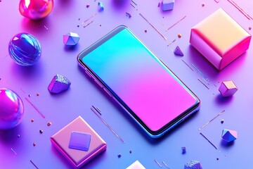 Poster - smartphone on vibrant background with geometric shapes