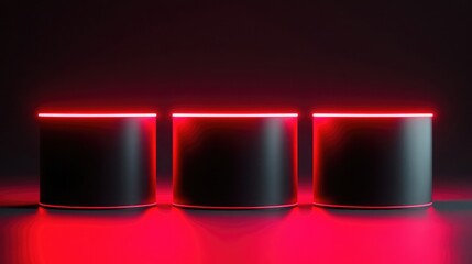 Poster - Black cylindrical podiums glowing under red neon lights