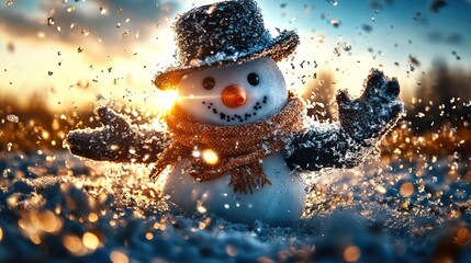 Wall Mural - Frosty the Snowman: Adorable Winter Figure with a Hat and Scarf