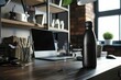 © Сергей Кошкаров - Sleek matte black reusable water bottle on a modern desk