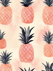 Poster - Vibrant watercolor pineapple pattern creating a tropical atmosphere for home decor and design projects. Generative AI