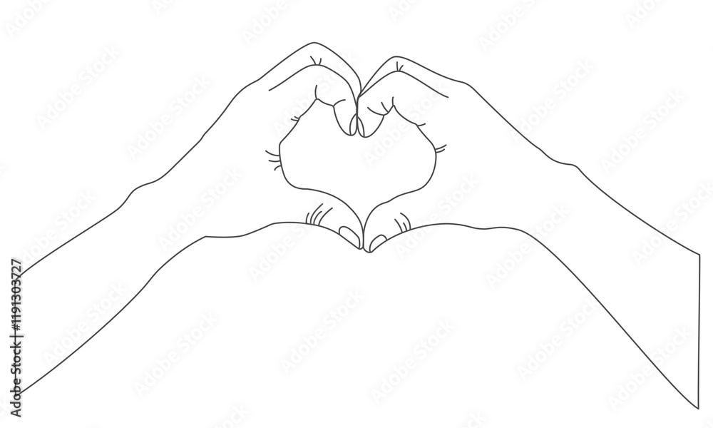 Vector illustration of two hands forming a heart shape, black outline ...