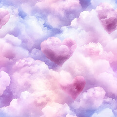 Poster - Romantic heart-shaped clouds texture in pastel purple and pink tones