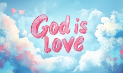 Wall Mural - God is love - lettering calligraphy on abstract clouds background. Religious concept.