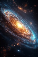 Wall Mural - Spiral galaxy, vibrant colors, cosmic dust.