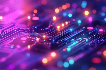 Poster - Abstract illuminated circuit board close-up
