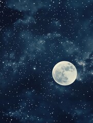 Poster - Starry night sky features a full moon and a tapestry of glittering constellations above a tranquil landscape. Generative AI