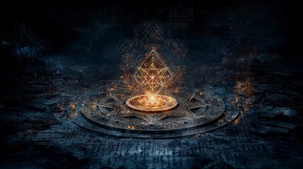 Poster - Mystical energy activation ancient temple digital art dark environment abstract view spiritual concept for enlightenment