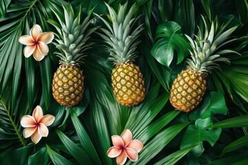 Aufkleber - Tropical seamless pattern featuring vibrant pineapples and lush leaves for refreshing design inspiration. Generative AI