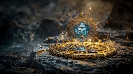 Aufkleber - The enigmatic narai on garuda yantra mystic rocks digital art ethereal setting close-up spirituality