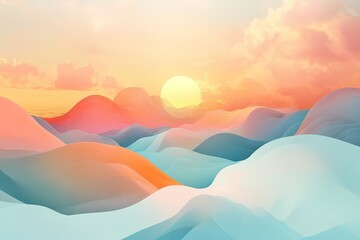 Sticker - Pastel sunset over rolling hills landscape