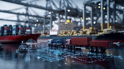 Aufkleber - Innovative transportation logistics in port 3d model visualization industrial environment aerial view efficiency concept