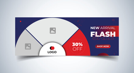Wall Mural - flash sale facebook cover page timeline web ad banner template with photo place. modern layout dark 