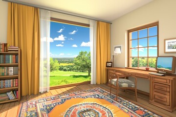 Wall Mural - Spacious Office with Scenic View of Field