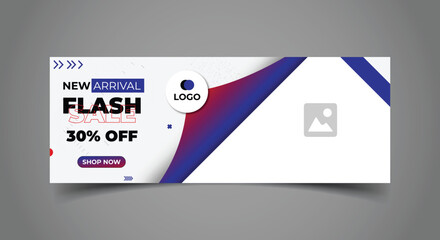Wall Mural - flash sale facebook cover page timeline web ad banner template with photo place. modern layout dark 