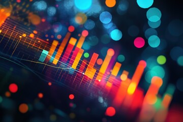 Poster - Vibrant data visualization with bar graphs and bokeh lights